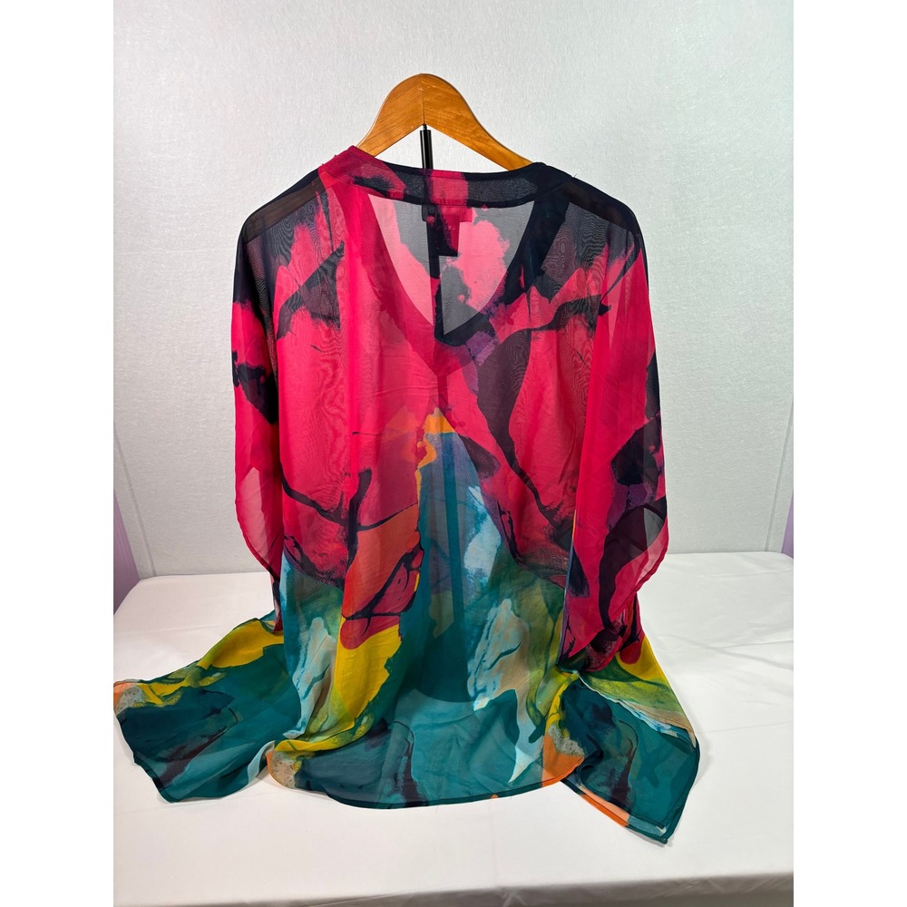 Antthony Original Pink Abstract Watercolor Jewel Neck Caftan Top Large 21349 - Picture 2 of 5